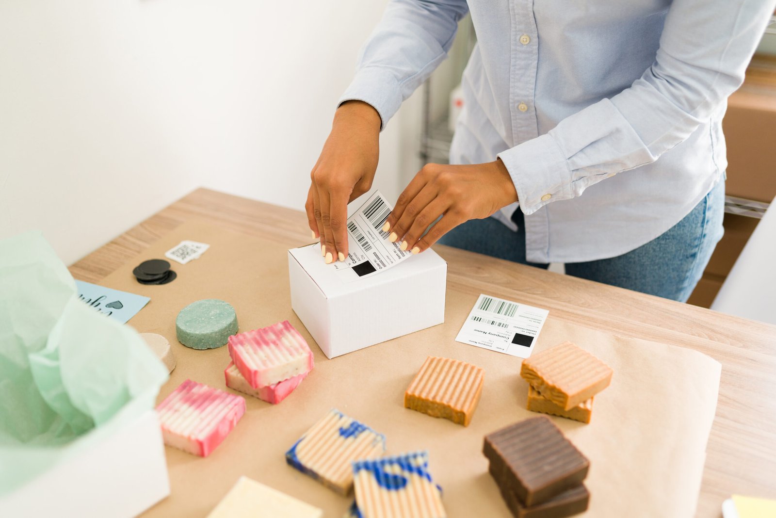 young entrepreneur preparing a shipping package